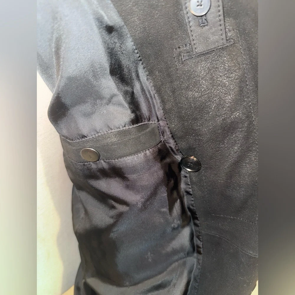 John Varvatos EUC Men's Size Eu 48 US 38 Black Double-Breasted Sheepskin Blazer - Picture 8 of 16